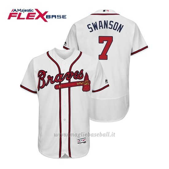 Maglia Baseball Uomo Atlanta Braves Dansby Swanson Flex Base Autentico Collezione 1ª2019 Bianco